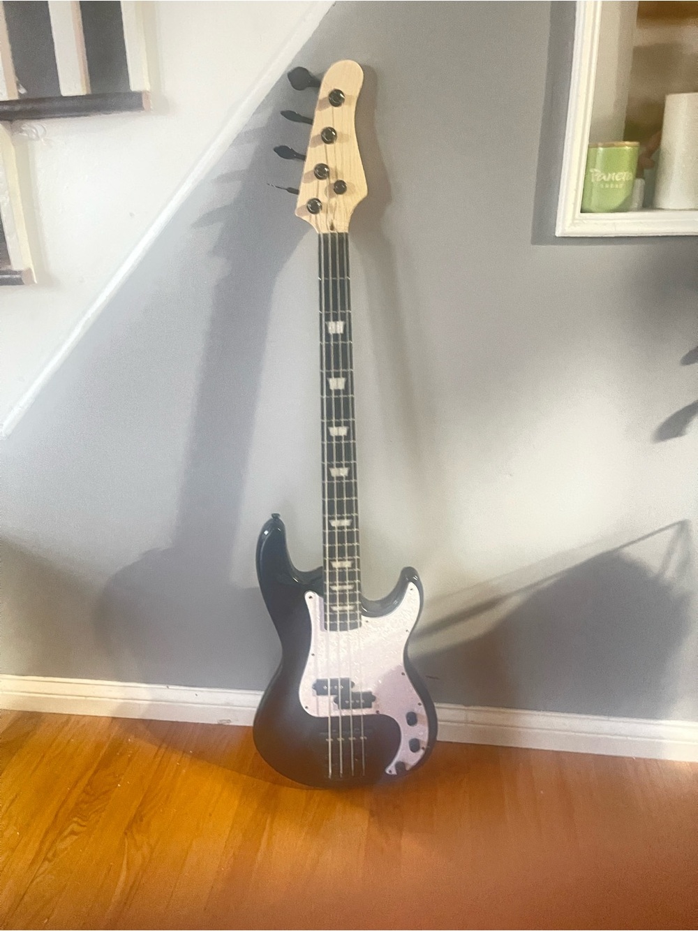 Black Electric Bass Guitar with Natural Headstock - Unbranded